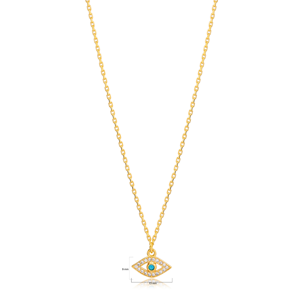 Best Selling Evil Eye Design Turquoise Stone Charm Necklace Turkish 925 Sterling Silver Jewelry