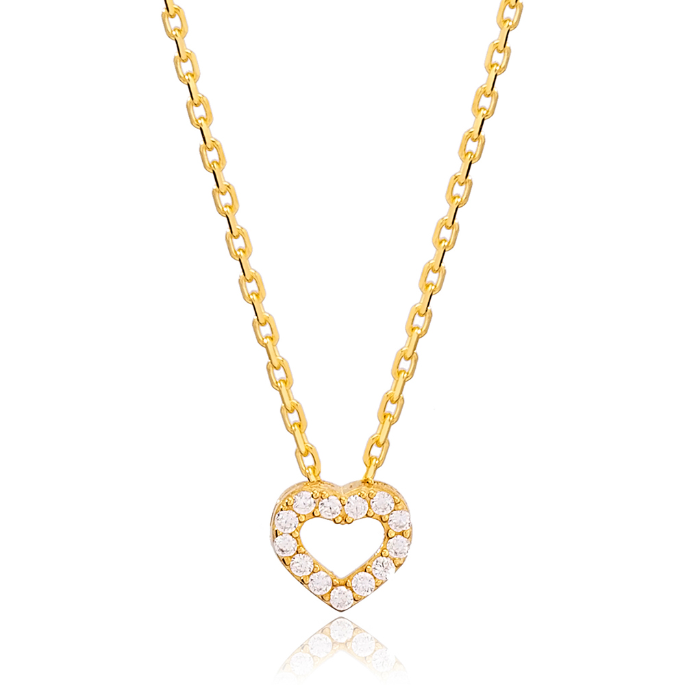 Trend Cable Chain Zircon Stone Hollow Heart Charm Necklace Turkish 925 Sterling Silver Jewelry