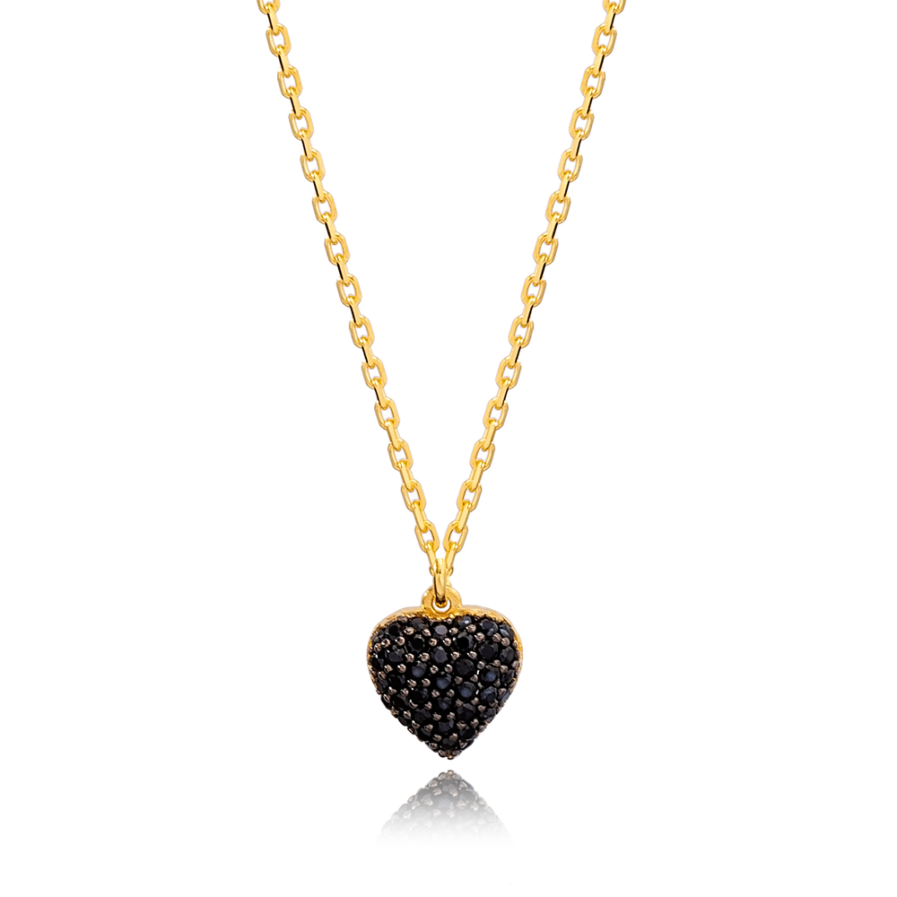 Fashion Heart Design Black Zircon Charm Necklace Turkish 925 Sterling Silver Jewelry