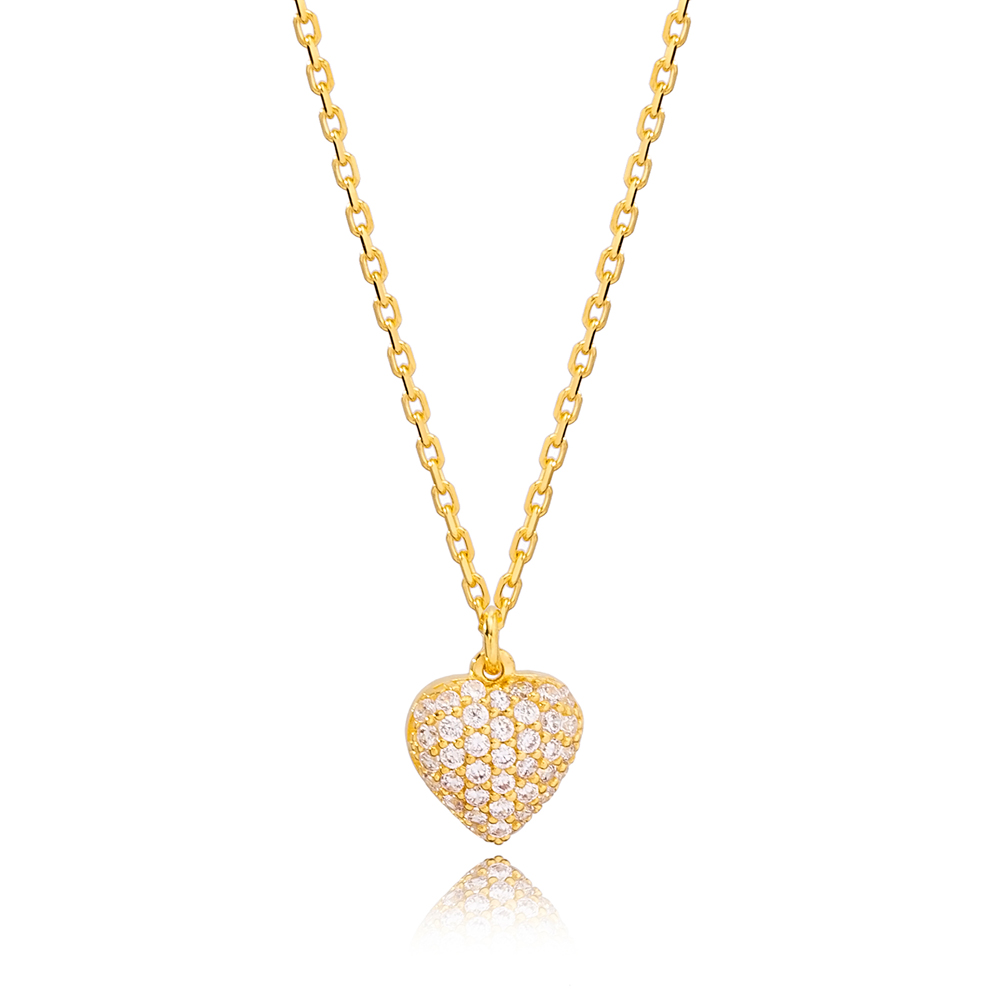 Luxury Fashion Heart Design Zircon Charm Necklace Turkish 925 Sterling Silver Jewelry
