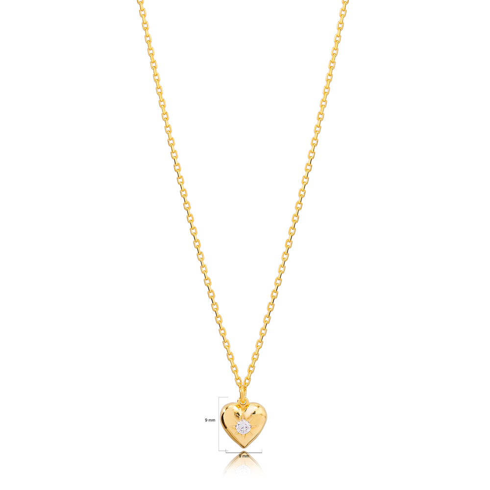 Unique Heart Design Zircon Stone Charm Necklace Turkish 925 Sterling Silver Jewelry