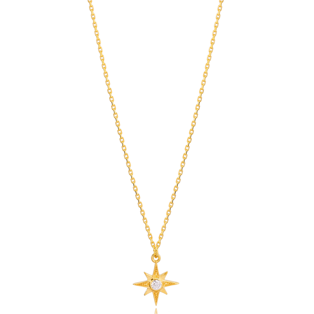 Fine North Star Charm Zircon Stone Necklace Turkish 925 Sterling Silver Jewelry