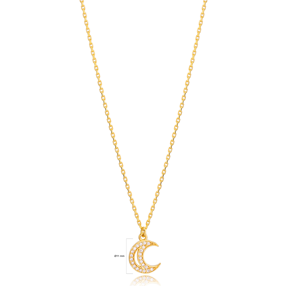 New Arrival Trend Zircon Moon Design Charm Necklace Turkish 925 Sterling Silver Jewelry