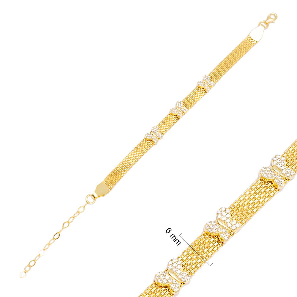 Lovely Butterfly Design Mesh Chain Bracelet Handmade Wholesale Turkish 925 Sterling Silver Jewelry