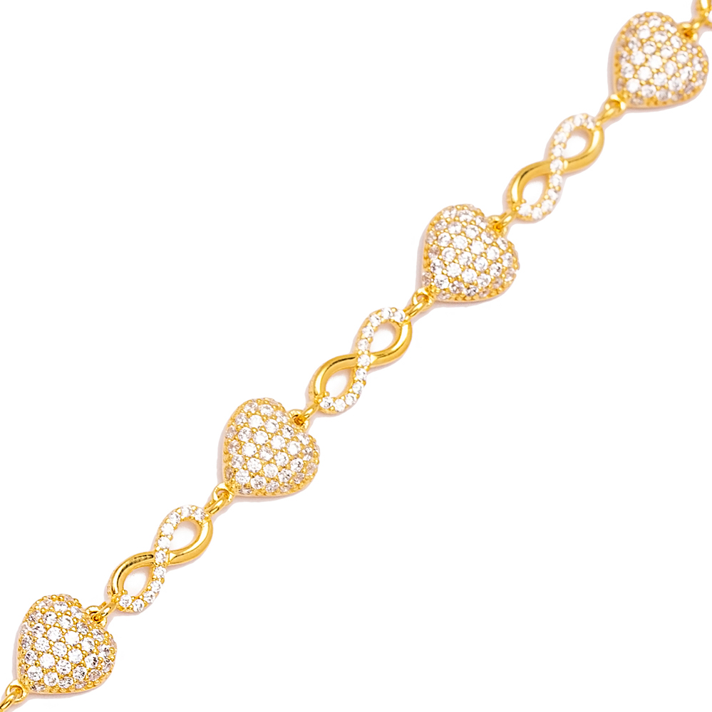 Infinity Chain Heart Design Handmade Charm Bracelet Wholesale Turkish 925 Sterling Silver Jewelry