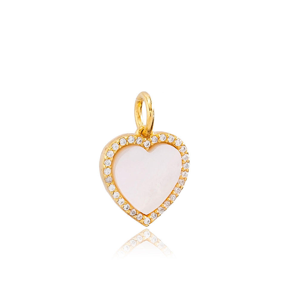 White Enamel Heart Design Dangle Charm Handmade Turkish  Wholesale  925 Sterling Silver Jewelry