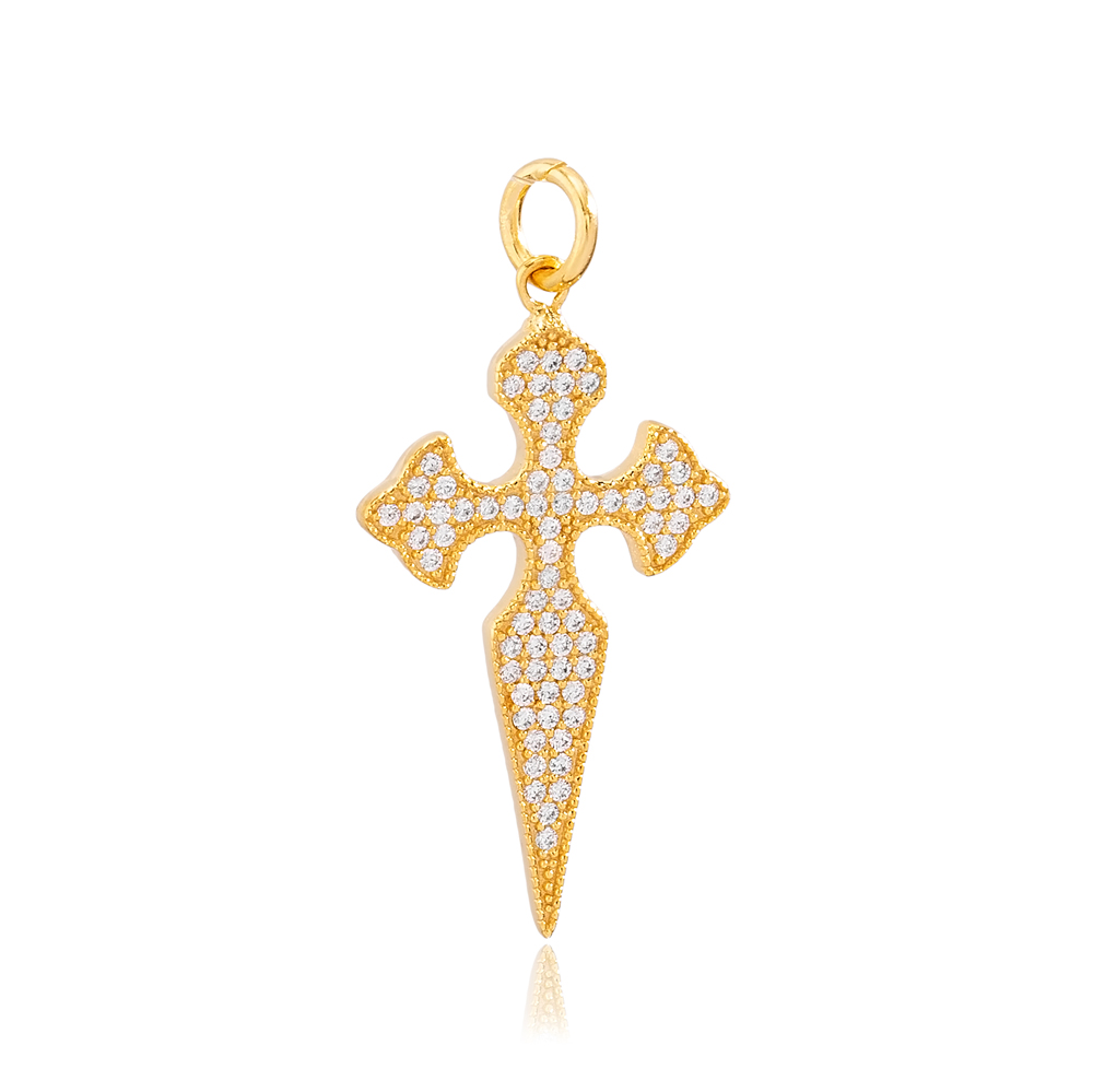 Cross Shape Zircon Stone Handmade Turkish  Wholesale  925 Sterling Silver Dangle Charm Jewelry