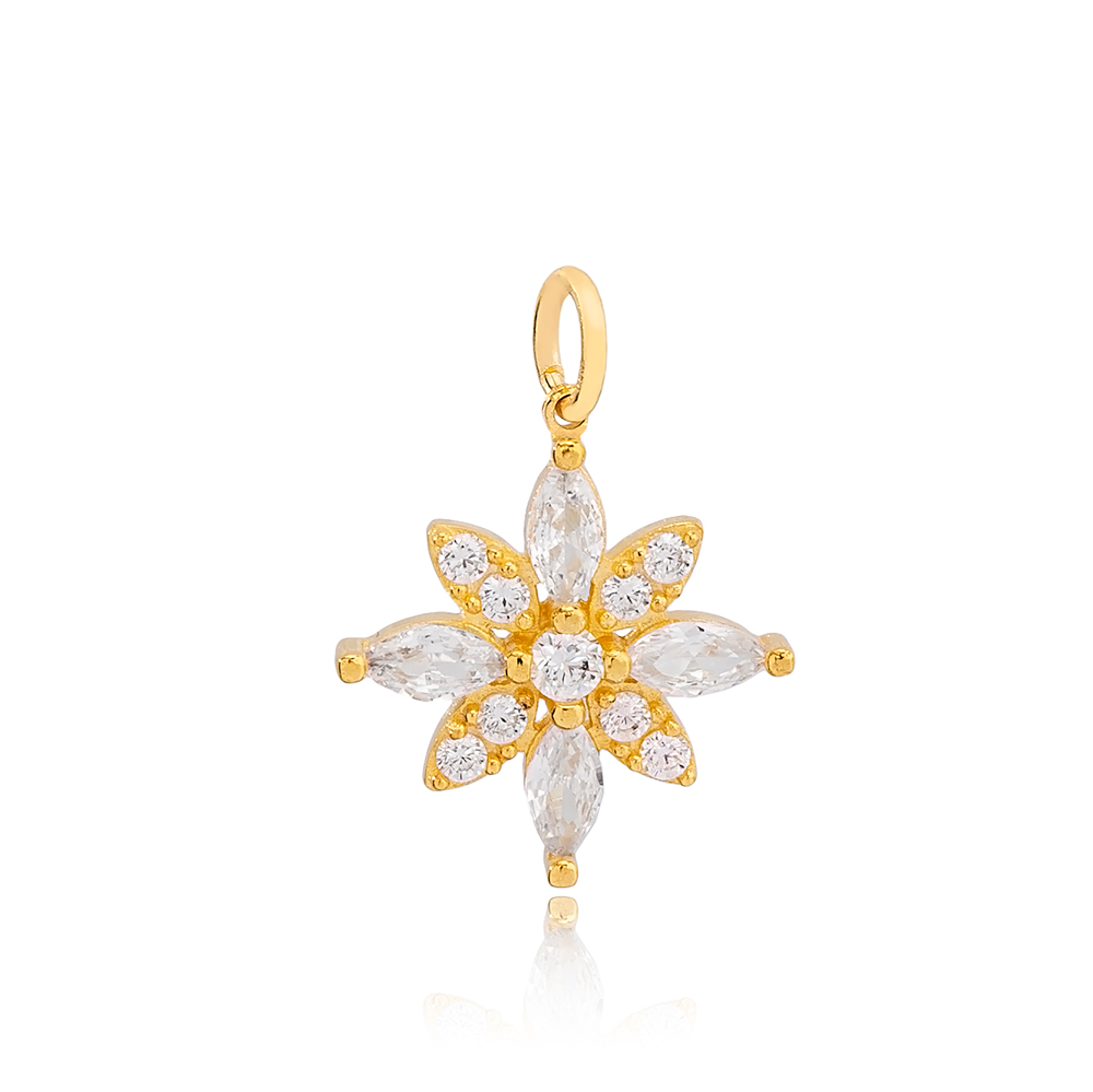 Flower Zirconia and Citrine Stone Detailed  Handmade 925 Sterling Silver Wholesale Turkish  Charm Jewelry