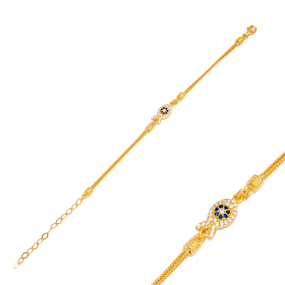 Stylish Fish Charm Chain Design Charm Bracelet Handmade Wholesale Turkish 925 Sterling Silver Jewelry