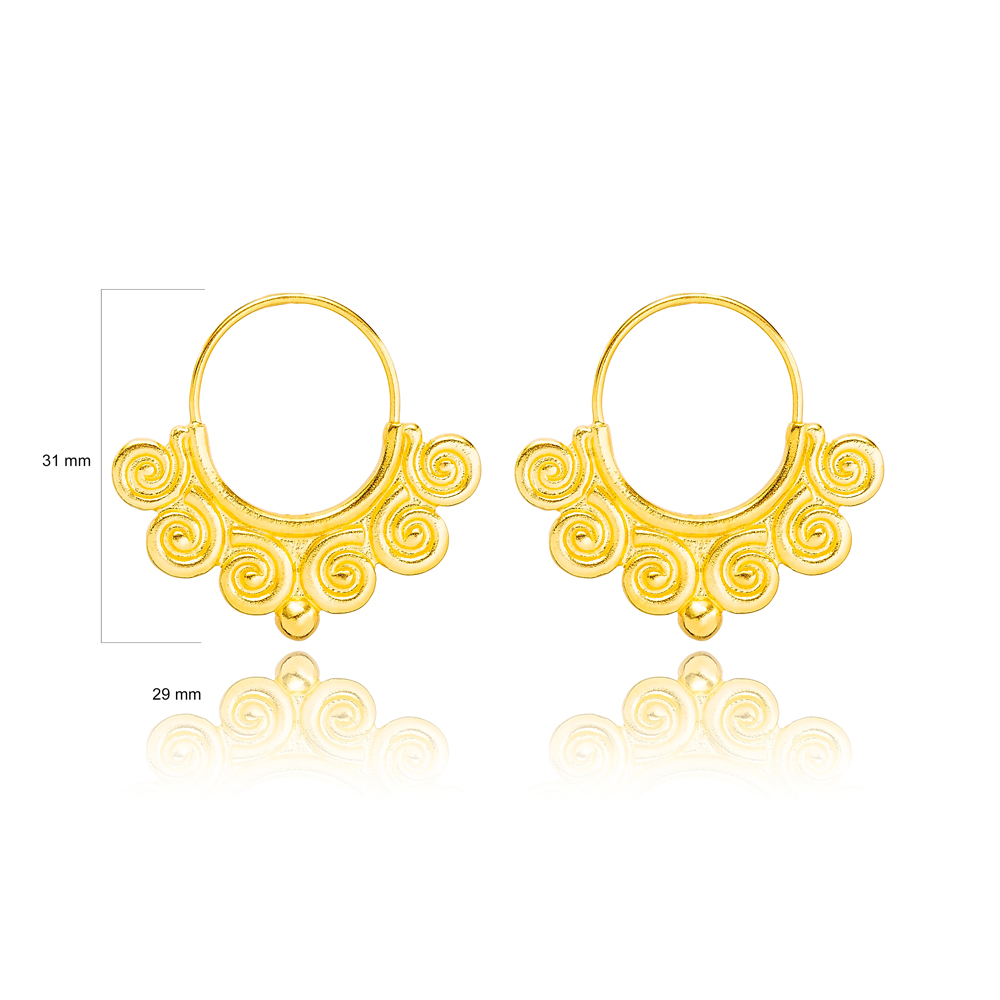 Spiral Vintage 22K Gold Plated Dangle Earrings  Handcrafted Wholesale 925 Sterling Silver Jewelry