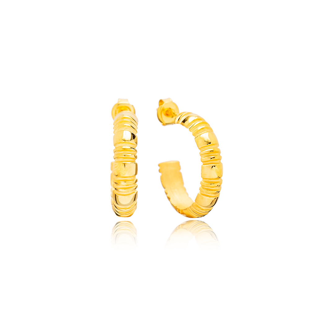 22K Gold Plated Plain Stud Hoop Earrings Handcrafted Wholesale 925 Sterling Silver Jewelry