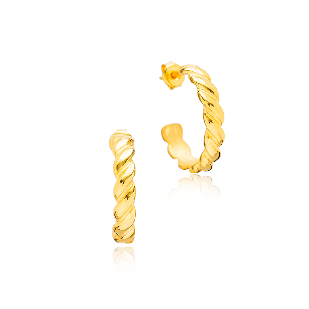 Twisted 22K Gold Plated Stud Design Hoop Earrings Handcrafted Wholesale 925 Sterling Silver Jewelry