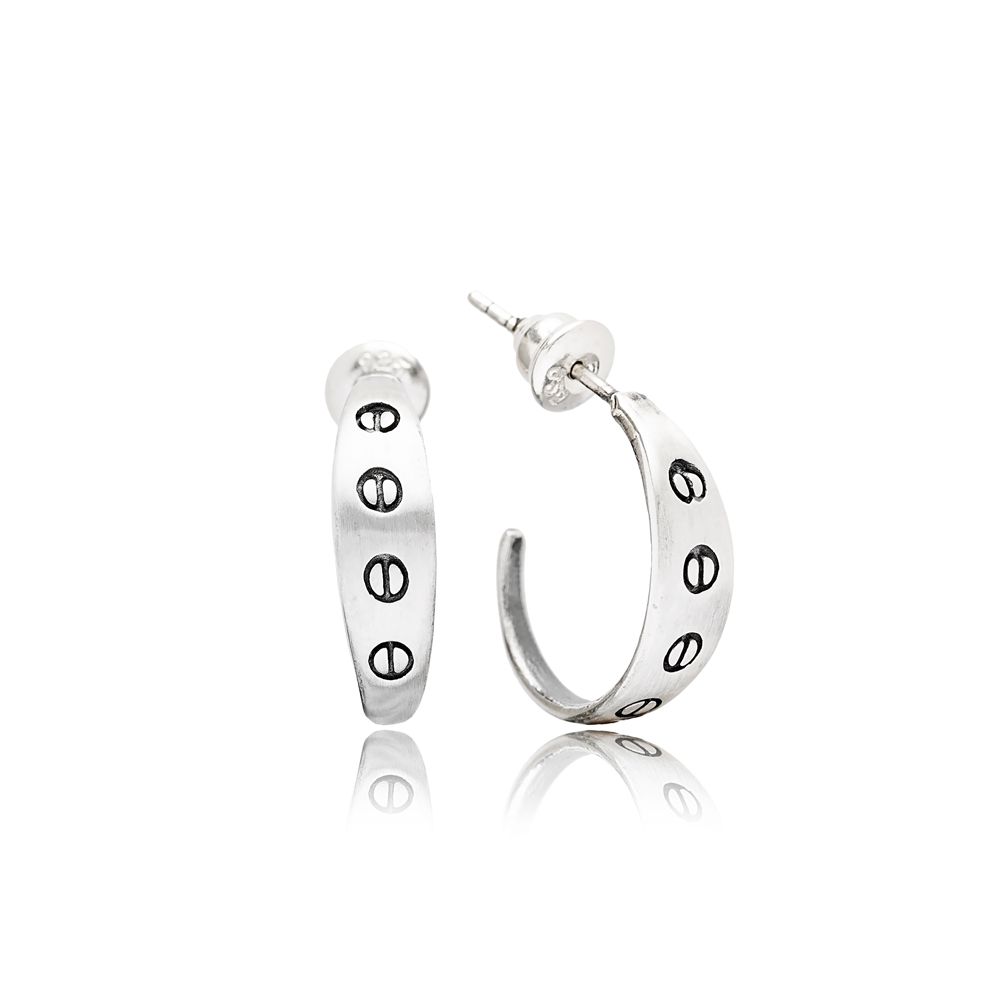 Symbol Stud Style Oxidized Plated  Handcrafted Wholesale 925 Sterling Silver Hoop Earrings Jewelry