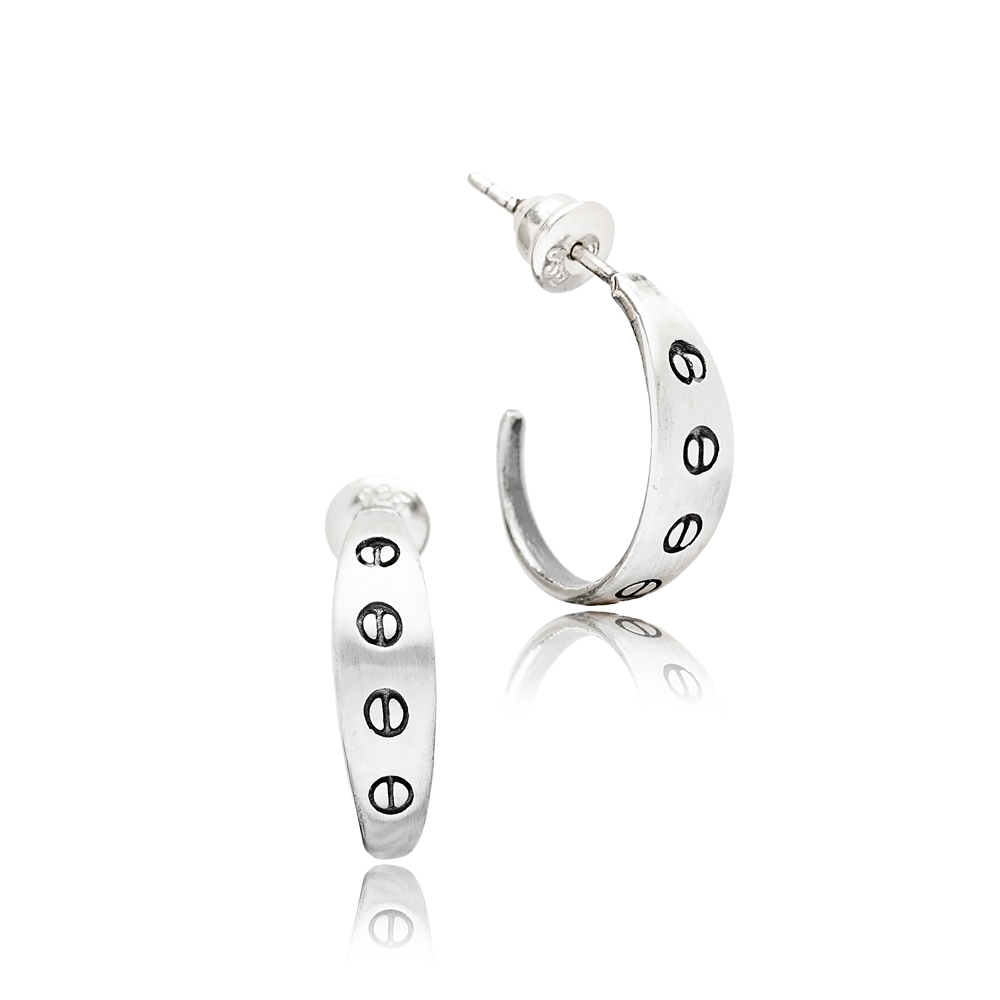 Symbol Stud Style Oxidized Plated  Handcrafted Wholesale 925 Sterling Silver Hoop Earrings Jewelry