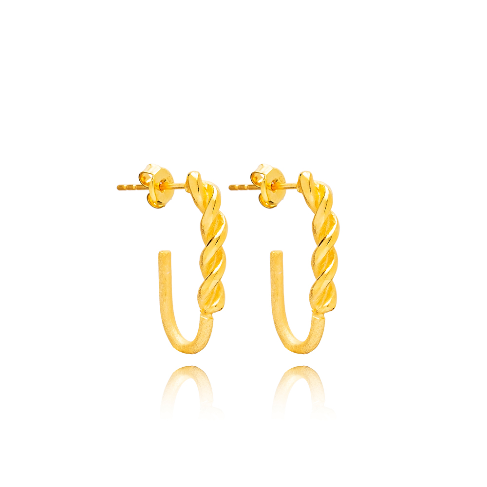 Spiral Hook Design 22K Gold Plated Handcrafted Wholesale 925 Sterling Silver Stud Earrings Jewelry