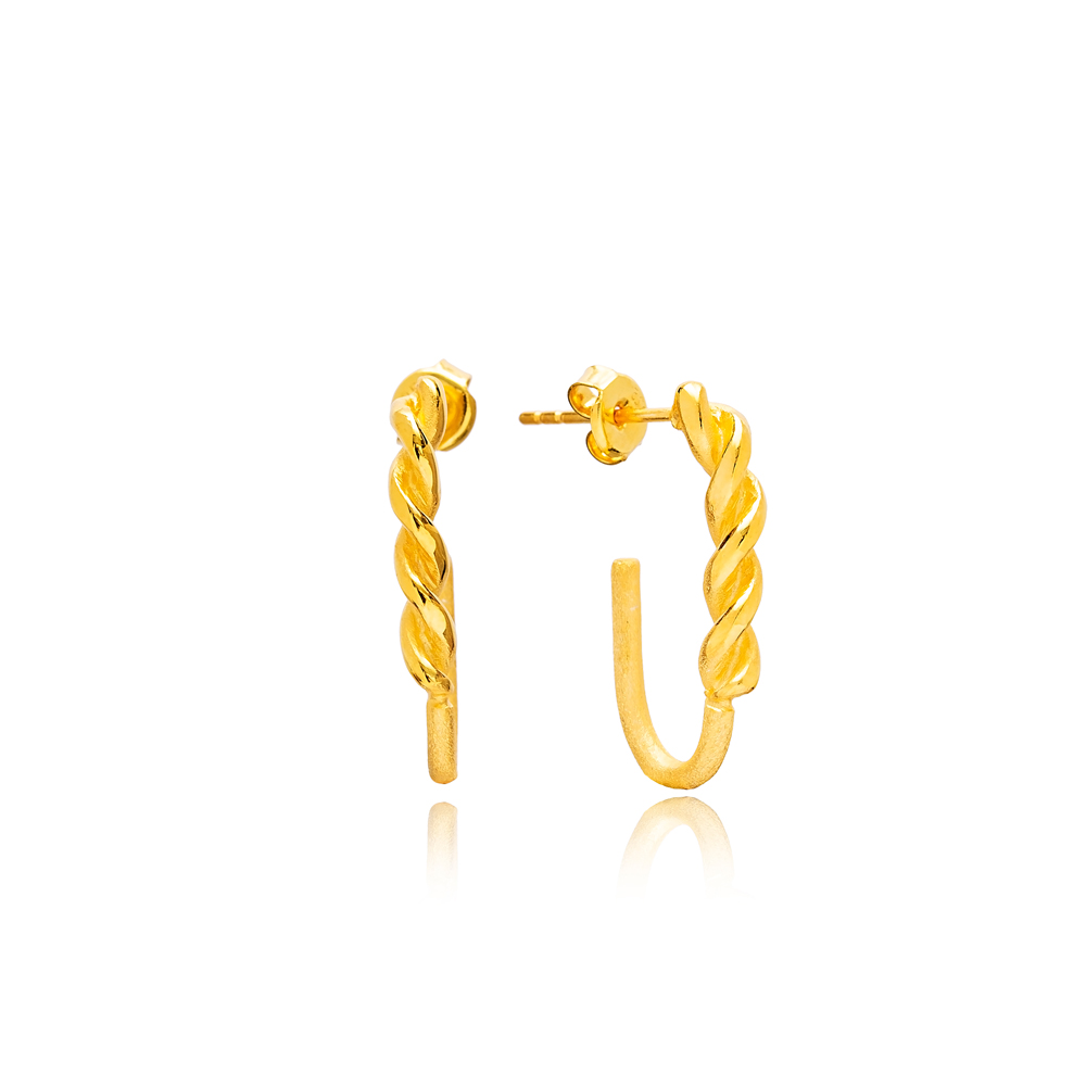 Spiral Hook Design 22K Gold Plated Handcrafted Wholesale 925 Sterling Silver Stud Earrings Jewelry