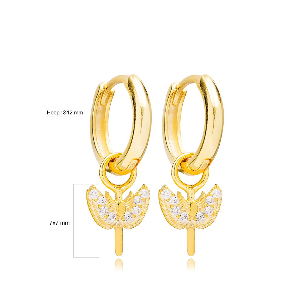 Sword Angel Shape Hoop Design Handmade Turkish Wholesale 925 Sterling Silver Dangle Earrings Jewelry