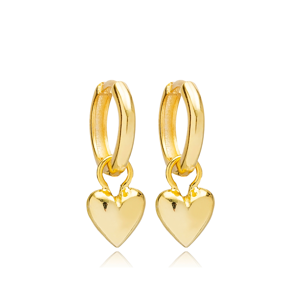 Trendy Heart Shape 12mm Hoop Dangle Earrings Handmade Turkish Wholesale 925 Sterling Silver Jewelry