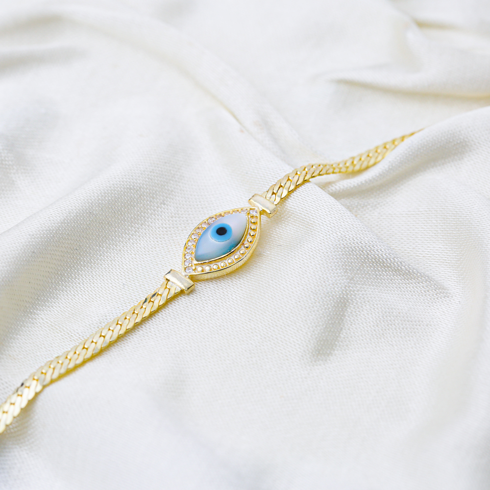 New Evil Eye Curb Chain Charm Bracelet Handmade Wholesale Turkish 925 Sterling Silver Jewelry