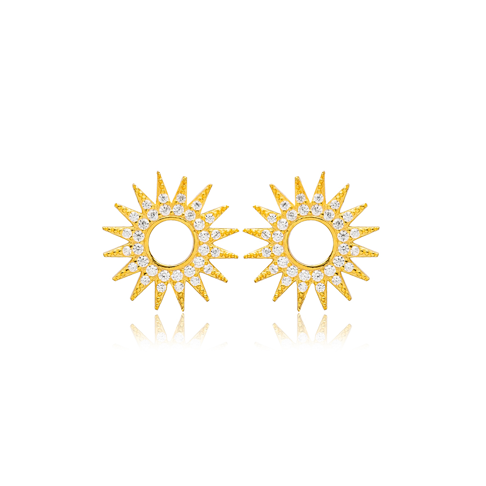 Trend Sun Design Handcrafted Turkish Wholesale 925 Sterling Silver Stud Earrings Jewelry