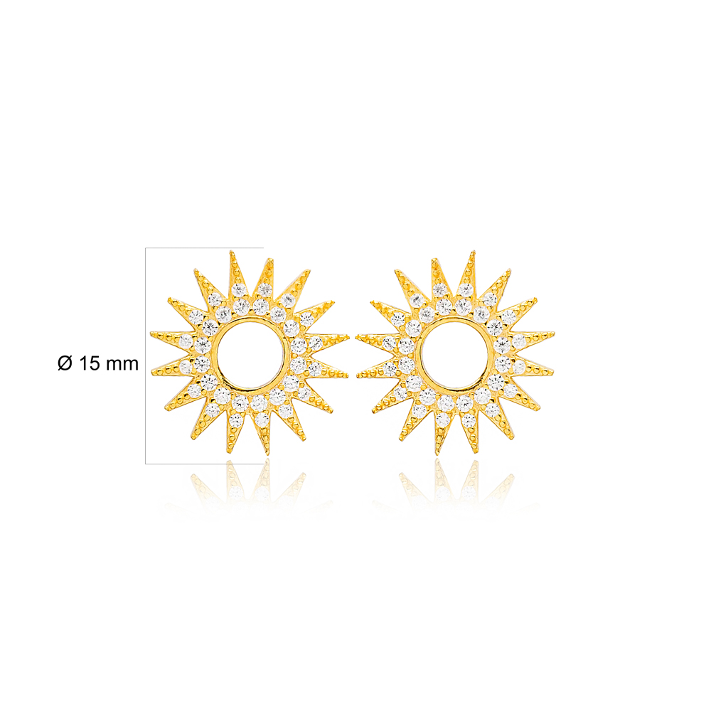Sun Design Handcrafted Turkish Wholesale 925 Sterling Silver Stud Earrings Jewelry