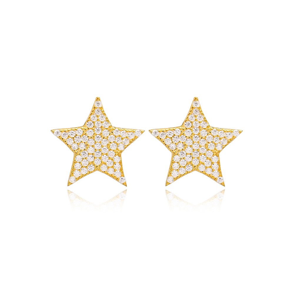 Dainty Star Shape Zircon Design Handcrafted Turkish Wholesale 925 Sterling Silver Stud Earrings Jewelry