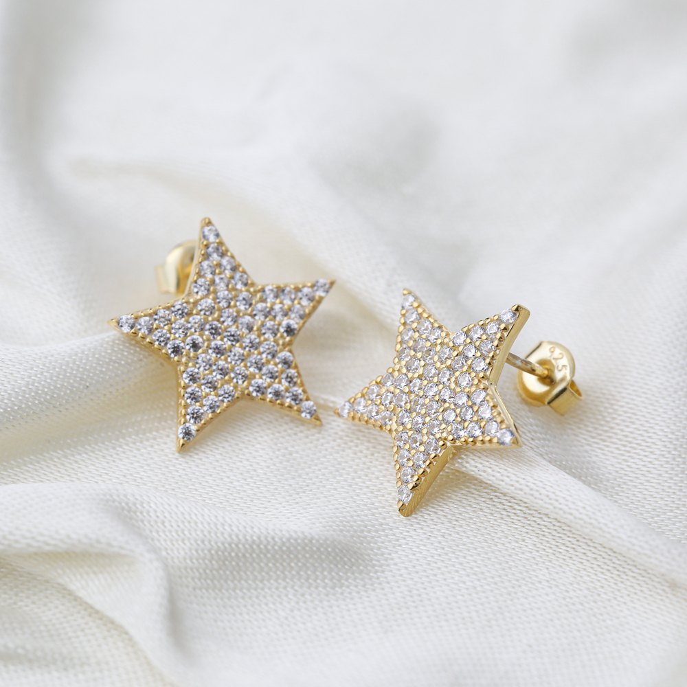 Dainty Star Shape Zircon Design Handcrafted Turkish Wholesale 925 Sterling Silver Stud Earrings Jewelry