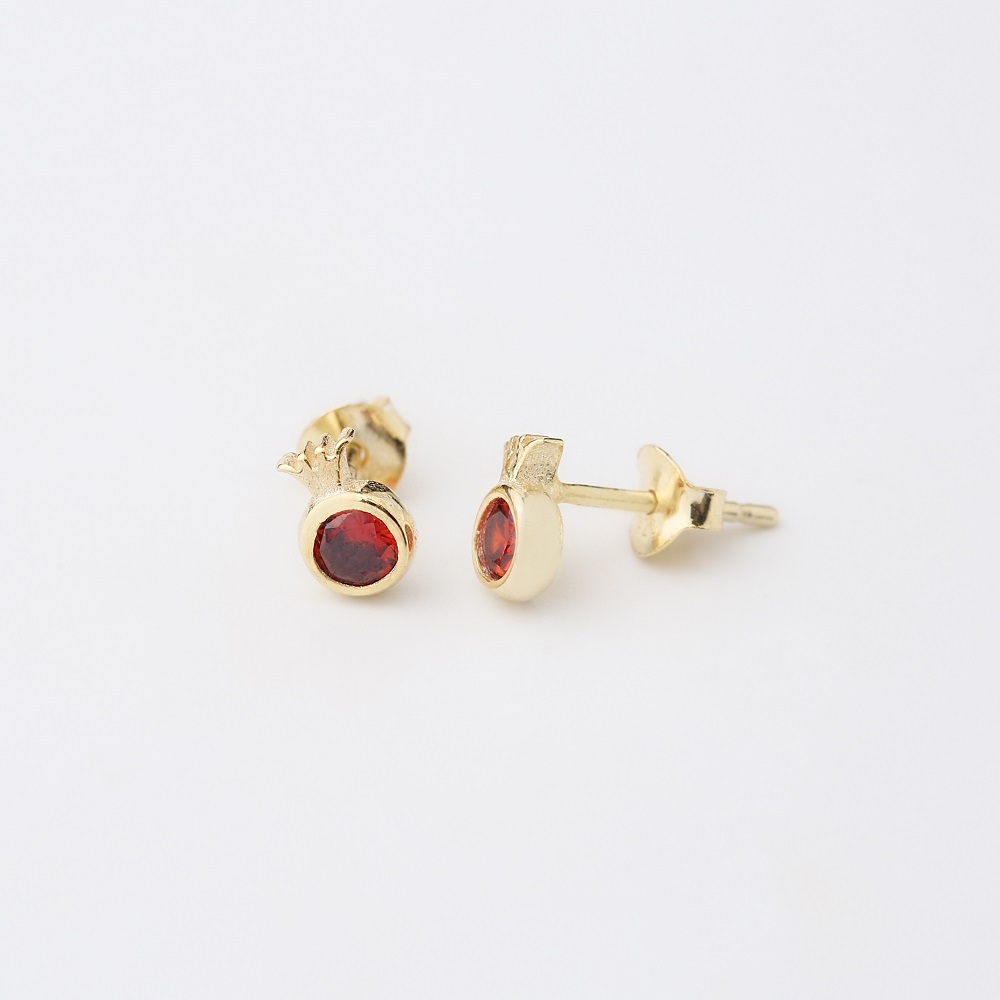 Pomegranate Garnet Stone Stud Earrings Handcrafted Turkish Theia Wholesale 925 Sterling Silver Jewelry