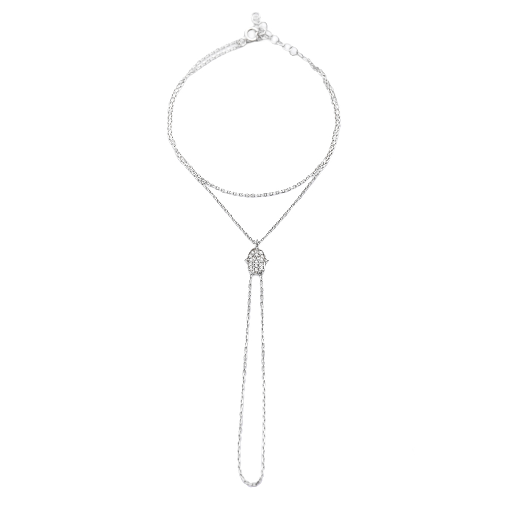 Minimal CZ Stone Hamsa Design Slave Bracelet Turkish Wholesale Silver Jewellery