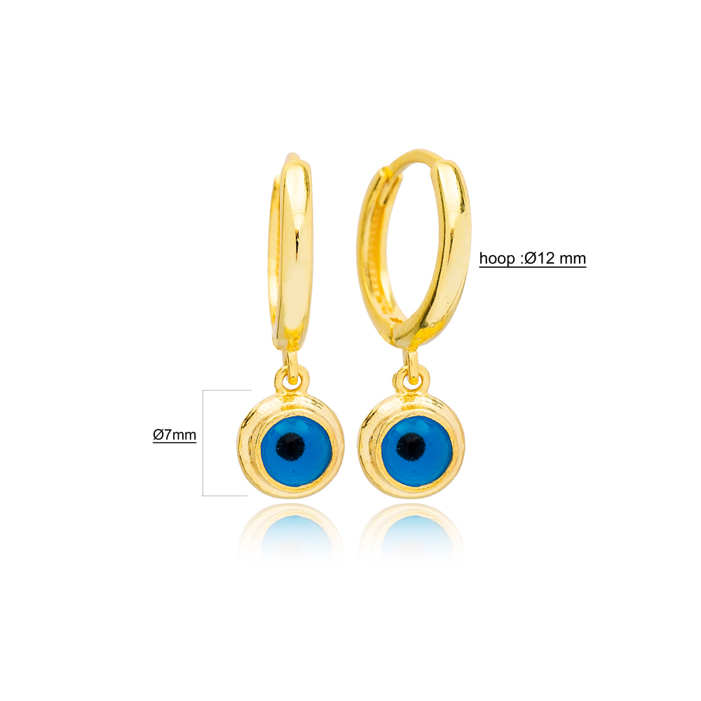 Popular Evil Eye Design 12mm Hoop Dangle Earrings Handmade Turkish Wholesale 925 Sterling Silver Jewelry