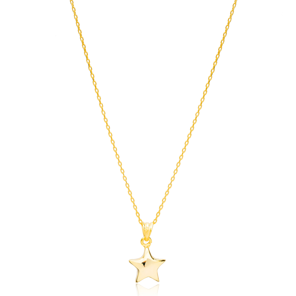 Plain Star Charm Necklace Handmade Turkish 925 Sterling Silver Jewelry