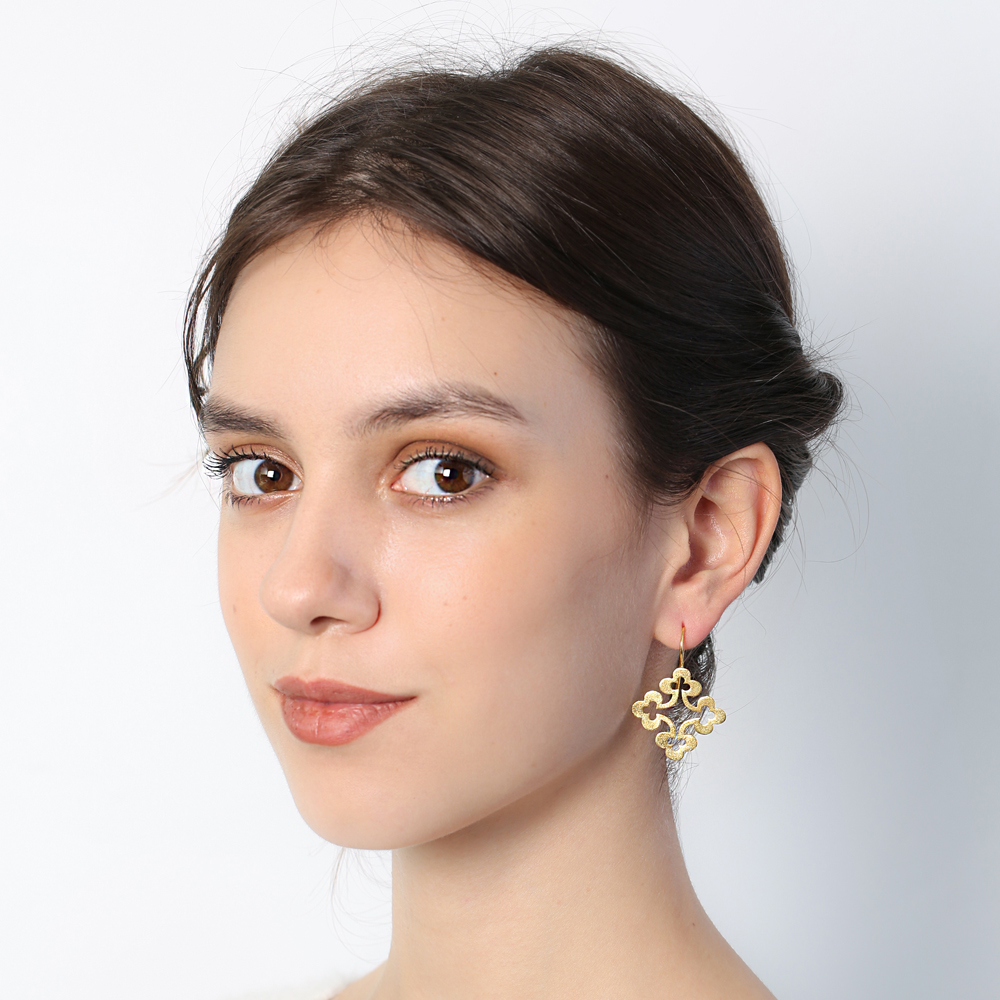 Four Clover Vintage 22K Gold Plated Dangle Earrings  Handcrafted Theia Wholesale 925 Sterling Silver Jewelry