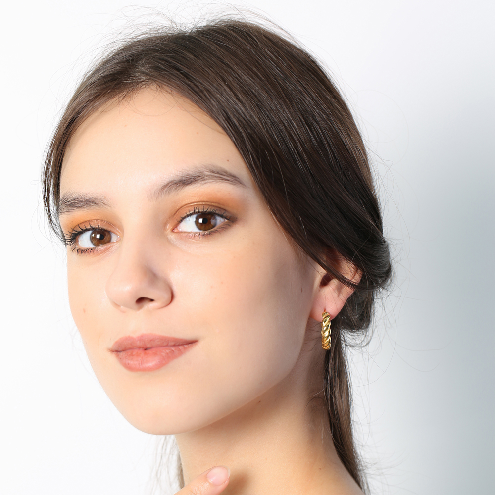 Twisted 22K Gold Plated Stud Design Hoop Earrings Handcrafted Wholesale 925 Sterling Silver Jewelry
