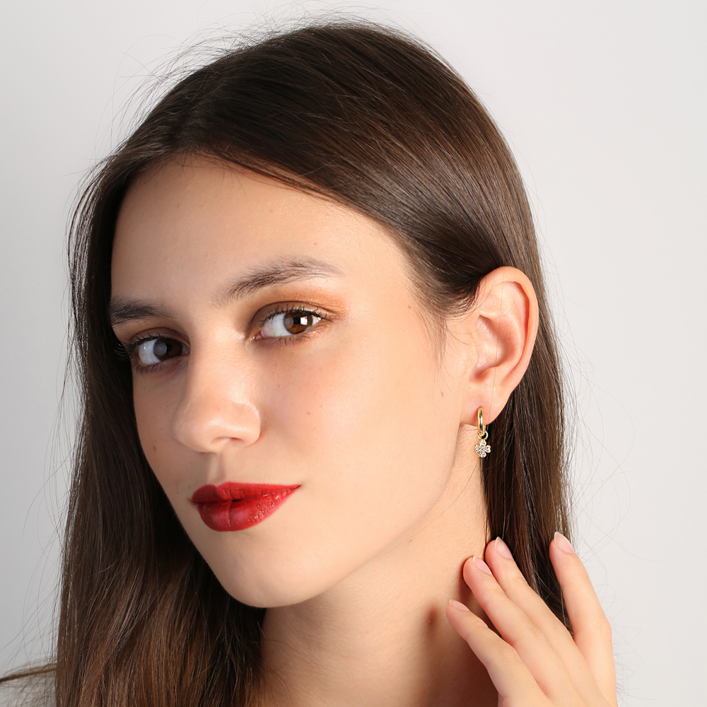 Four Clover Ø12mm Hoop Design Dangle Earrings Handmade Turkish Wholesale 925 Sterling Silver Jewelry