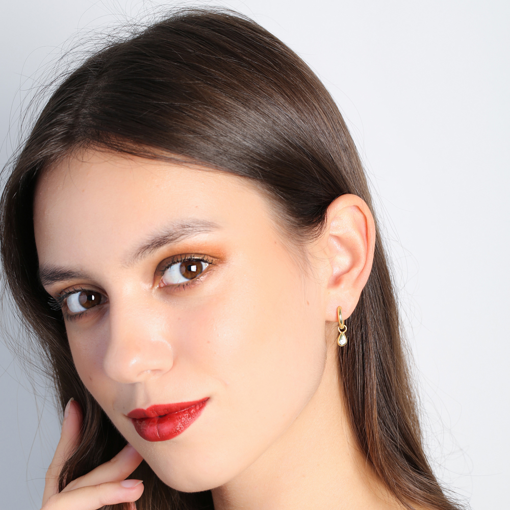 Drop Charm 12mm Hoop Handmade Turkish Wholesale 925 Sterling Silver Dangle Earrings Jewelry