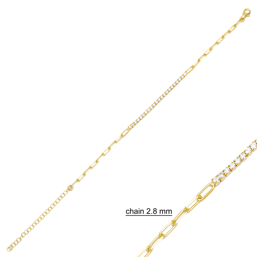 Square Zircon Stone Link Chain Design Tennis Bracelet Wholesale 925 Sterling Silver Jewelry