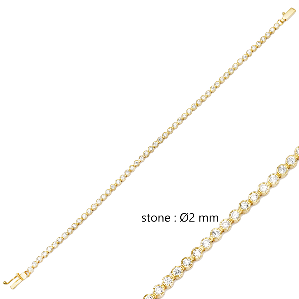 Dainty Round 2mm Zircon Stone Charm Tennis Bracelet Wholesale 925 Sterling Silver Jewelry