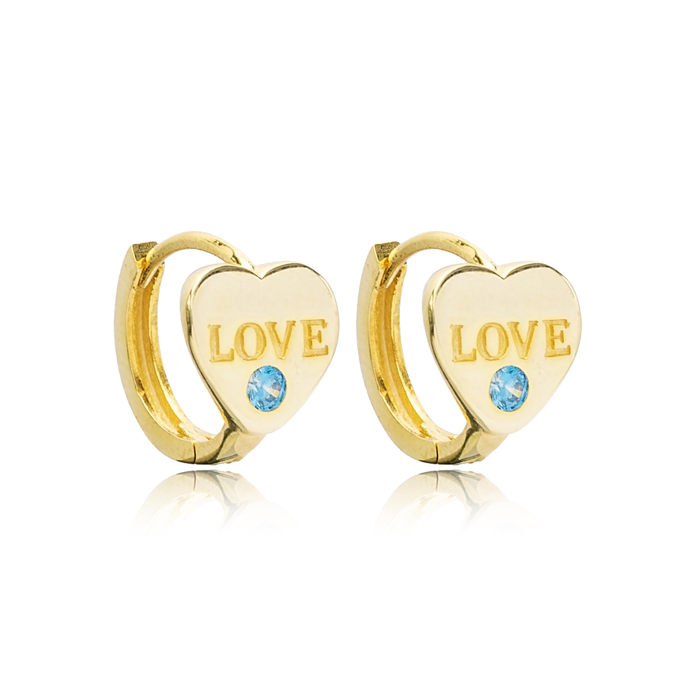 Love Aquamarine Stone Hoop Earrings Handcrafted Turkish Wholesale 925 Sterling Silver Jewelry