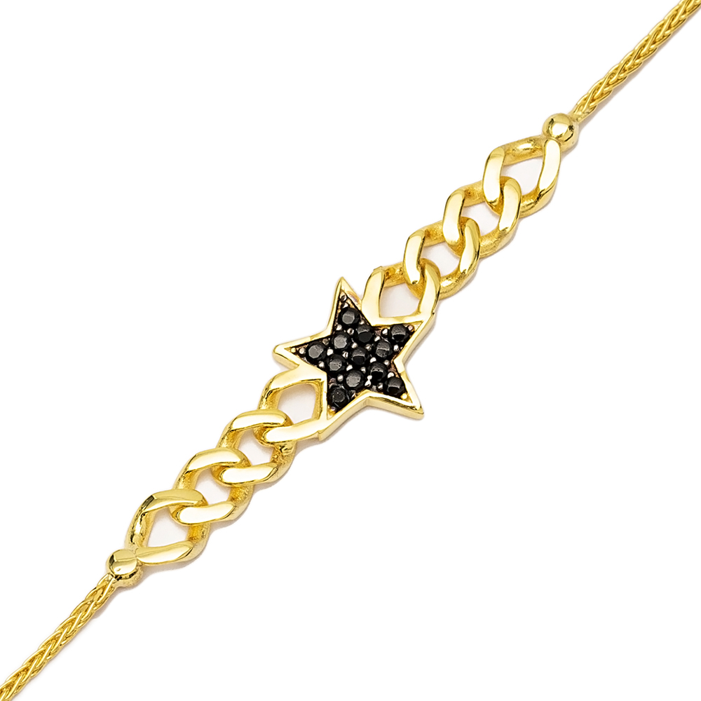 Black Star Zircon Stone Charm Bracelet Wholesale Handmade Turkish 925 Sterling Silver Jewelry