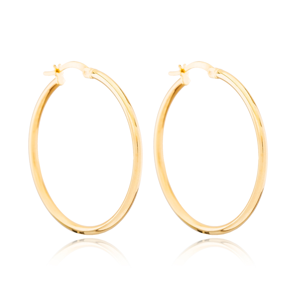 High Quality Plain 34 mm Hoop Earrings Handcrafted Turkish Wholesale 925 Sterling Silver Jewelry