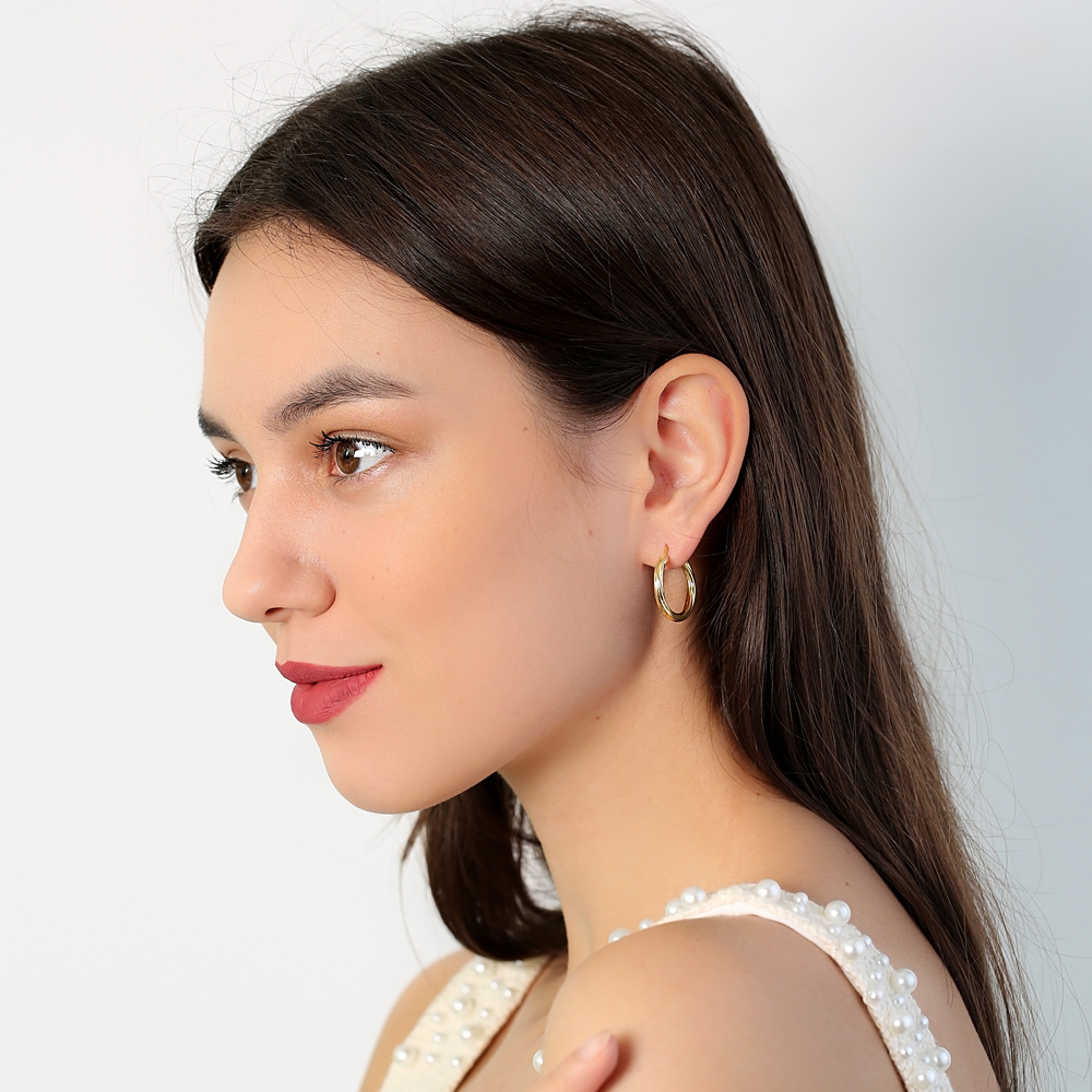 23 mm Hoop Earrings Handcrafted Turkish Wholesale 925 Sterling Silver For Ladies Jewelry