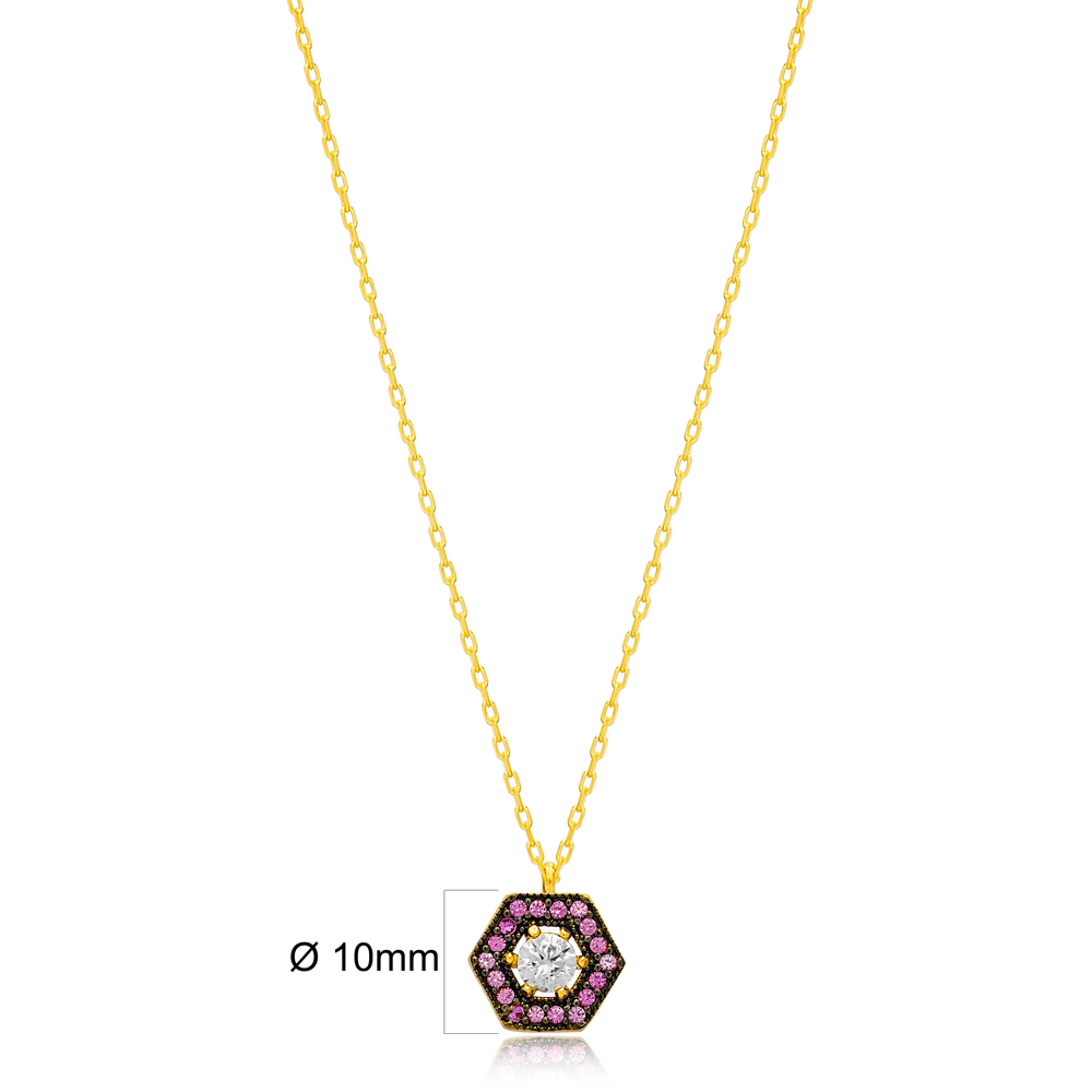 New Amethyst Hexagon Handmade Wholesale Turkish 925 Sterling Silver Charm Necklace For Ladies Jewelry