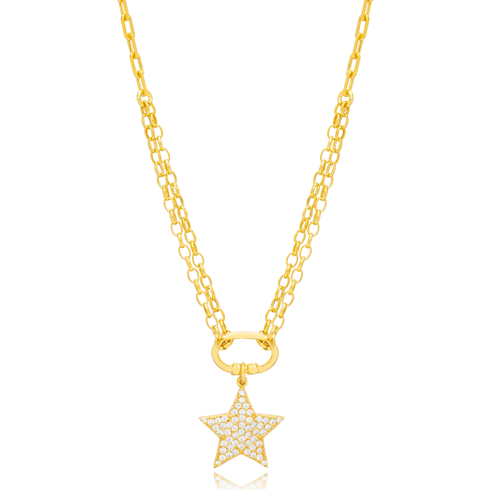 Star Shape Oval Hollow Link Layered Chain Wholesale 925 Sterling Silver Charm Necklace Jewelry