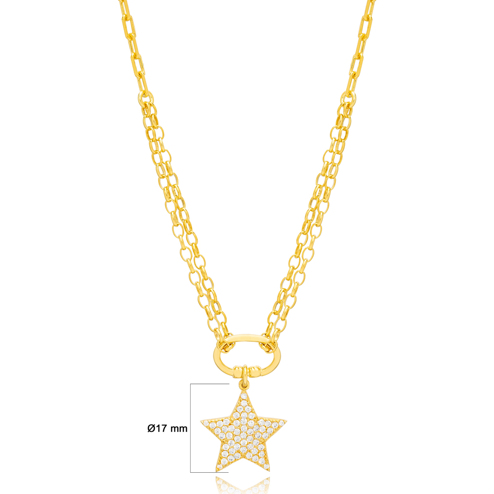 Star Shape Oval Hollow Link Layered Chain Wholesale 925 Sterling Silver Charm Necklace Jewelry