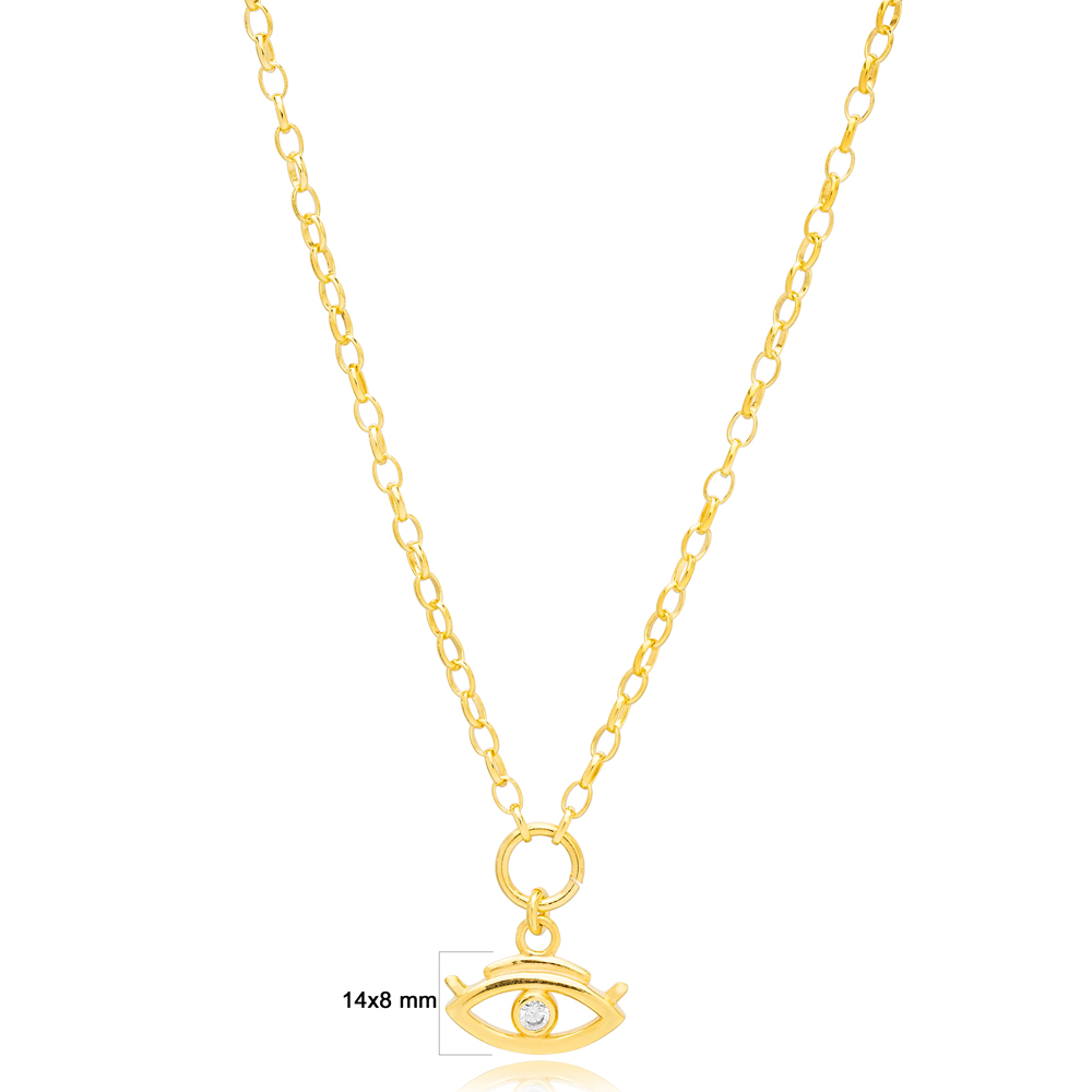 Zirconia Stone Evil Eye Shape Hollow Link Chain Charm Necklace Wholesale 925 Sterling Silver Jewelry
