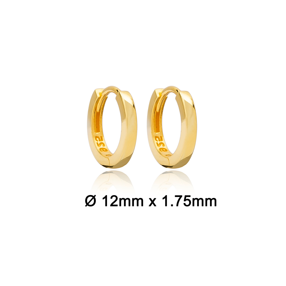 12 mm Plain Hoop Earrings Handcrafted Turkish Wholesale 925 Sterling Silver For Woman Jewelry