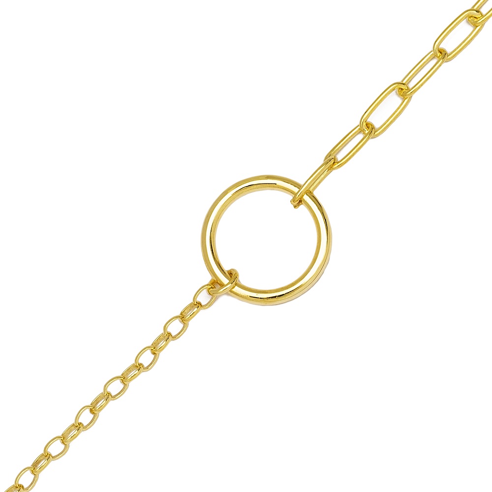 Hollow Round Charm Link Chain Design Charm Bracelet Handmade Turkish 925 Sterling Silver Jewelry