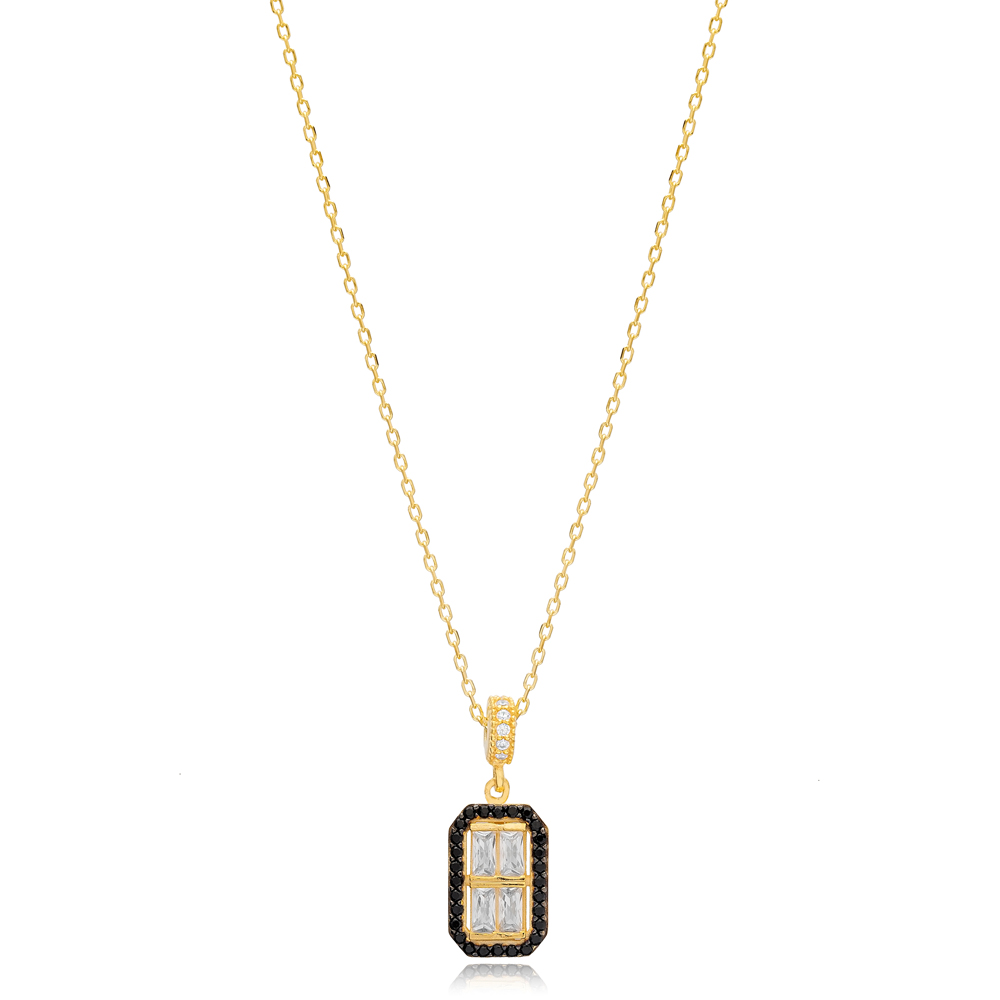 Elegant Style Rectangle Shape Mix Zircon Stone Charm Necklace Wholesale 925 Sterling Silver Jewelry