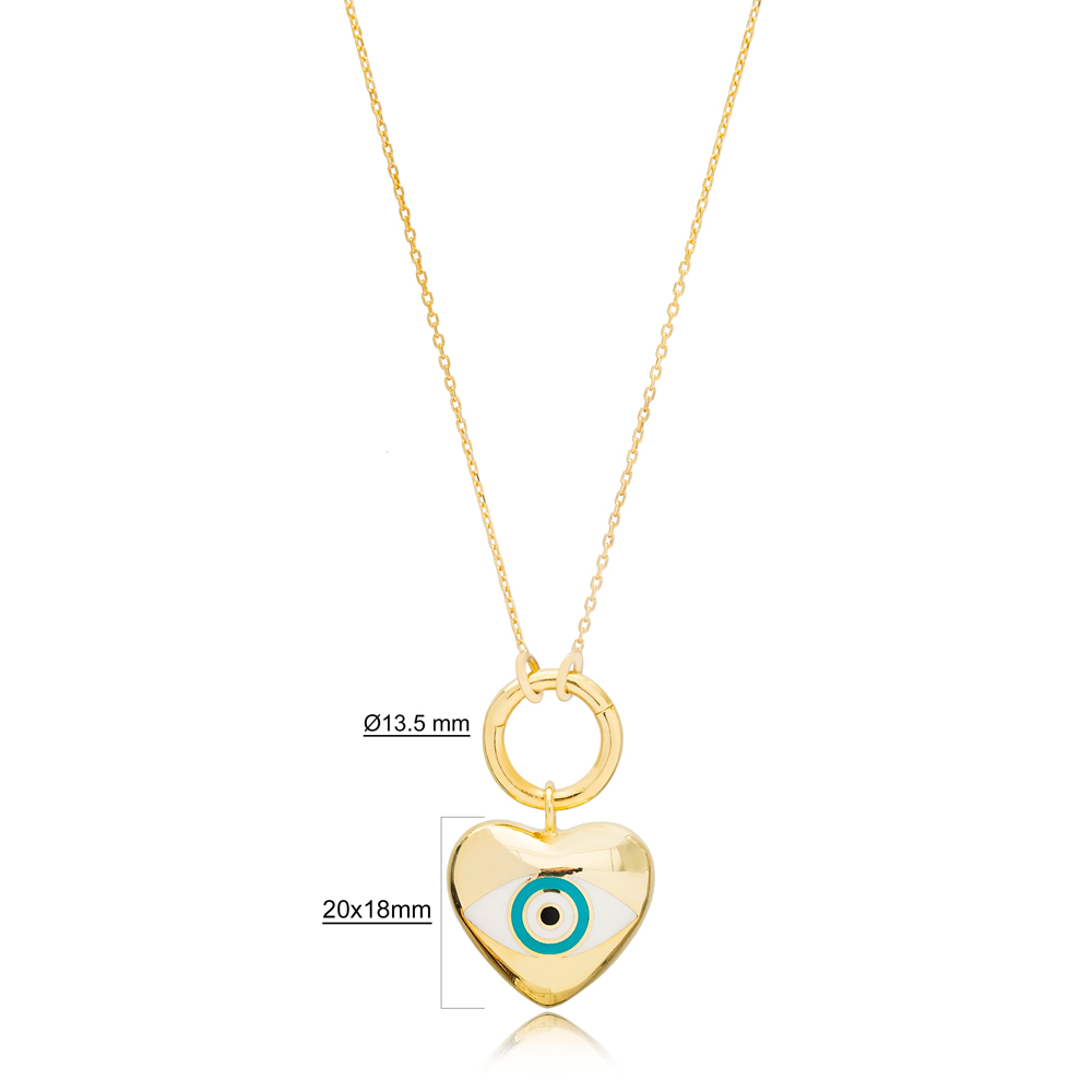 High Quality Enamel Heart and Evil Eye Charm Necklace Wholesale Handmade 925 Sterling Silver Jewelry