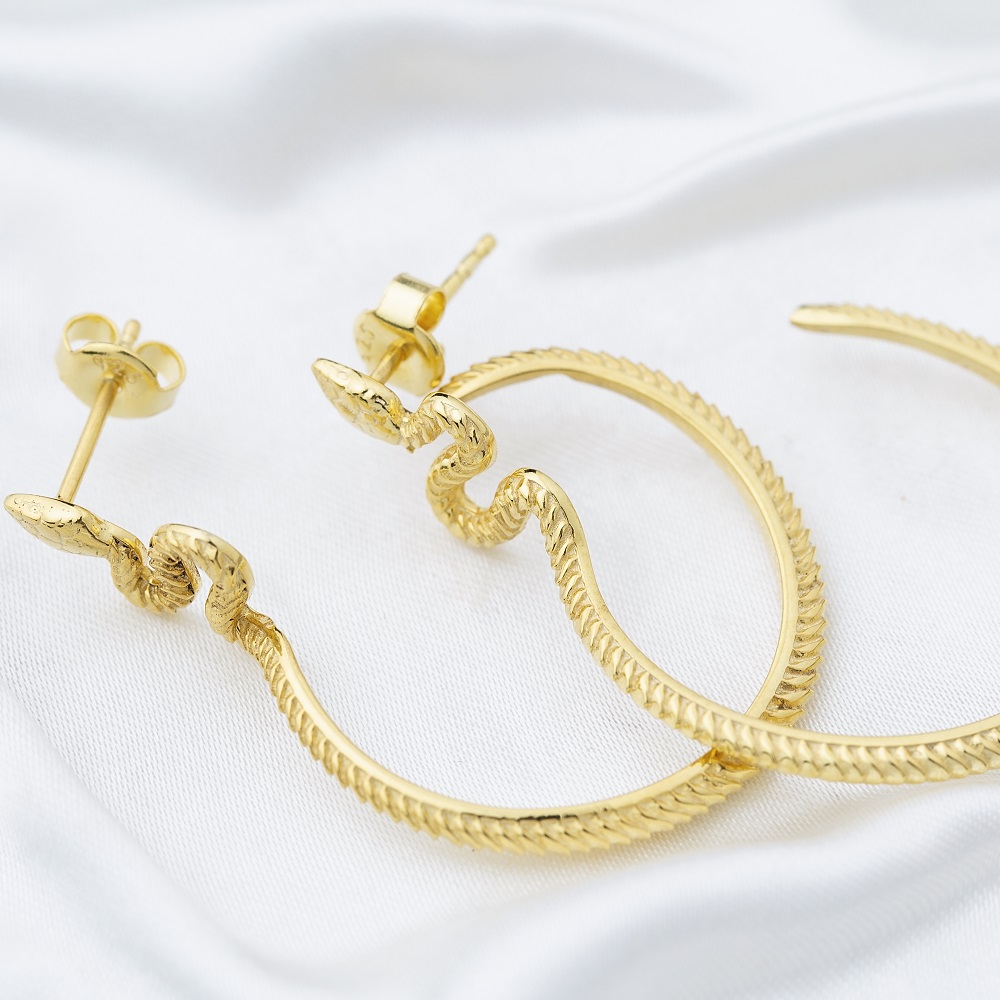 27x40 mm Snake Design Plain Hoop Earrings Turkish Handmade 925 Sterling Silver Jewelry